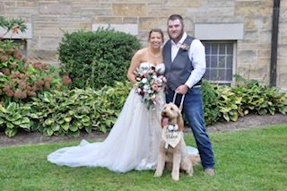 bride, groom and dog