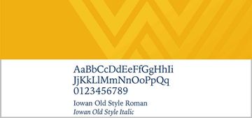 West Virginia University fonts showing the alphabet using Iowan Old Style Roman and Italics