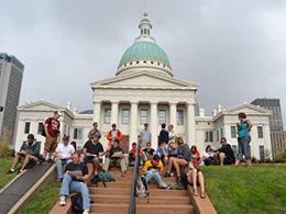 Students in front of building 