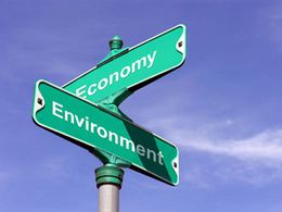 Road signs saying economy and environment